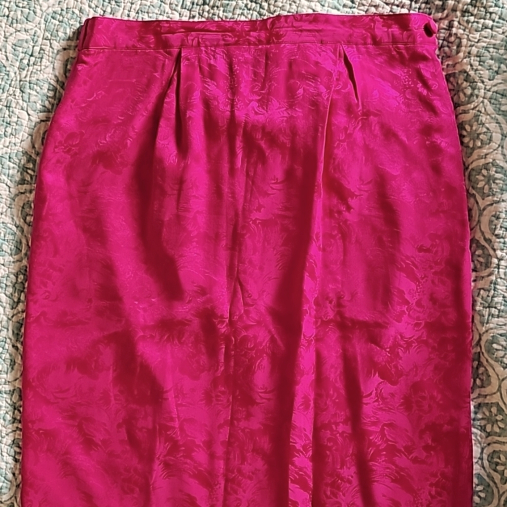Vintage hot pink silk pencil skirt
